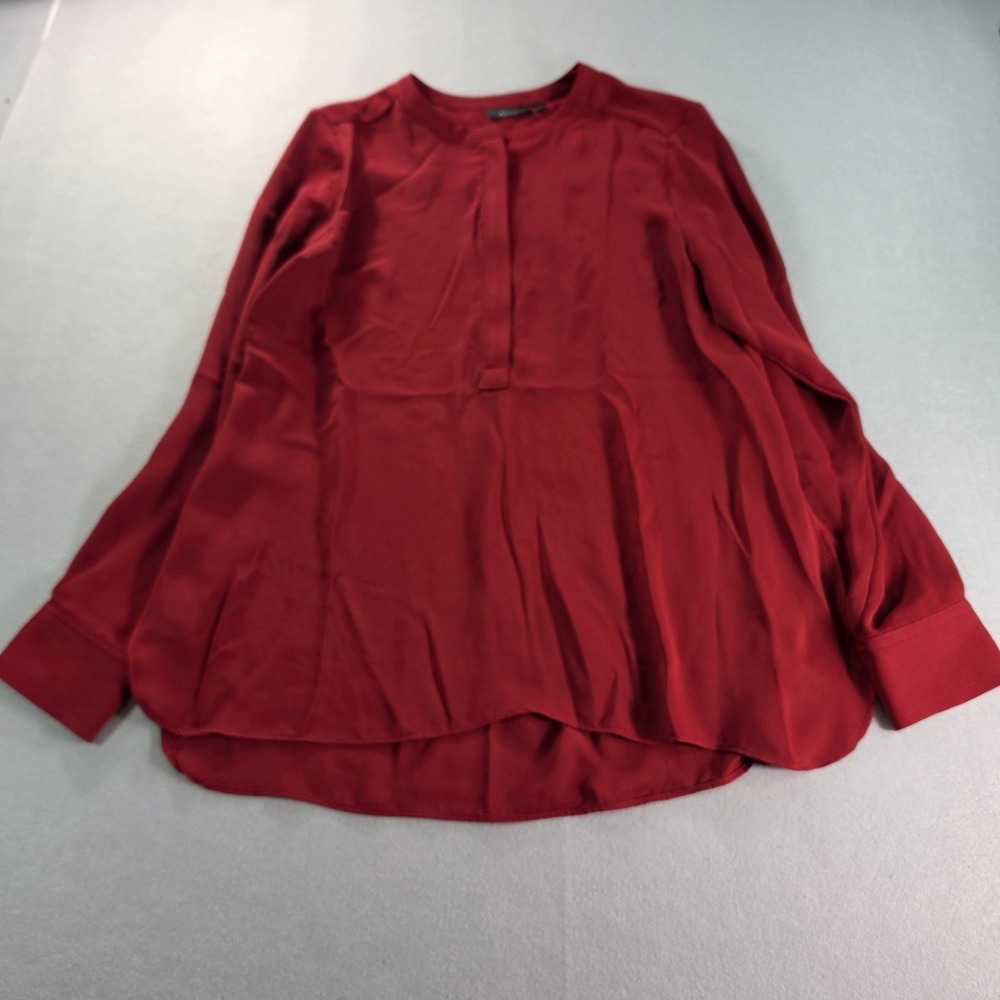 Apt. 9 Womens Burgundy Blouse M Long Sleeve High Low Hem Hidden Button Boho